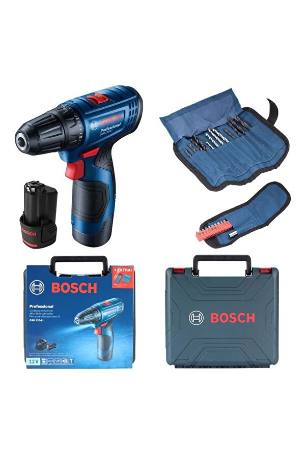 Bosch Professional Gsb 120-LI 2 Ah Akülü Darbeli Delme Vidalama + Aksesuar Seti