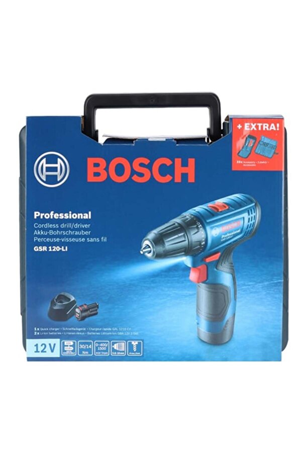 Bosch Professional Gsb 120-LI 2 Ah Akülü Darbeli Delme Vidalama + Aksesuar Seti