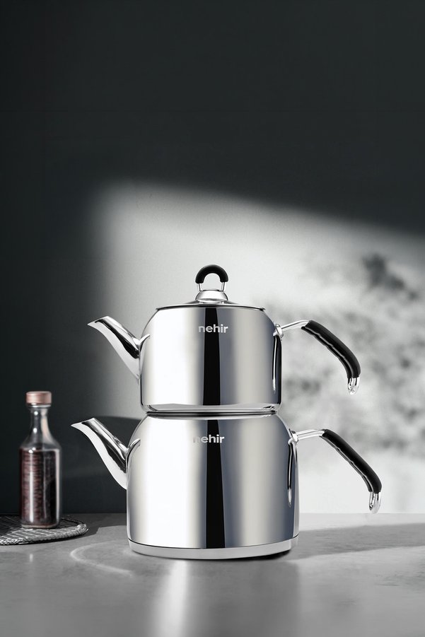 Nehir Modern Mini Küçük Boy 0.8-1.6 Lt. Paslanmaz Çelik Çaydanlık Takımı
