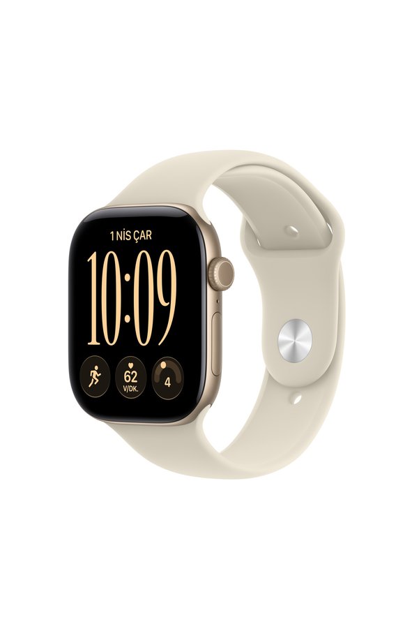 Apple Watch Series 12 GPS 46mm Uçuk Altın Rengi Alüminyum Kasa ve Kum Beji Spor Kordon - S/M