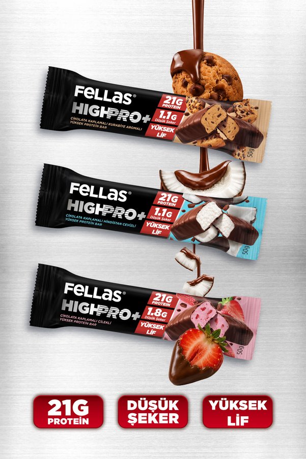 Fellas Çikolata Kaplı HighPro+ Protein Bar Deneme Paketi 3'lü