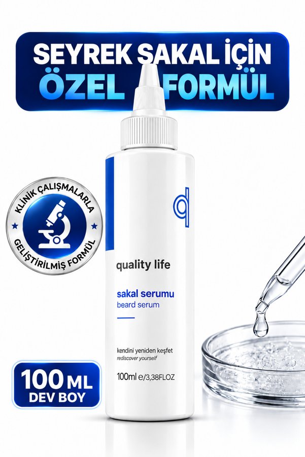 Quality Life 18 Aktifli Sakal Serumu - Bitkisel Sakal Bıyık Bakım Yağı Kompleksi - Köselik Sorunu - 100 ml Serum