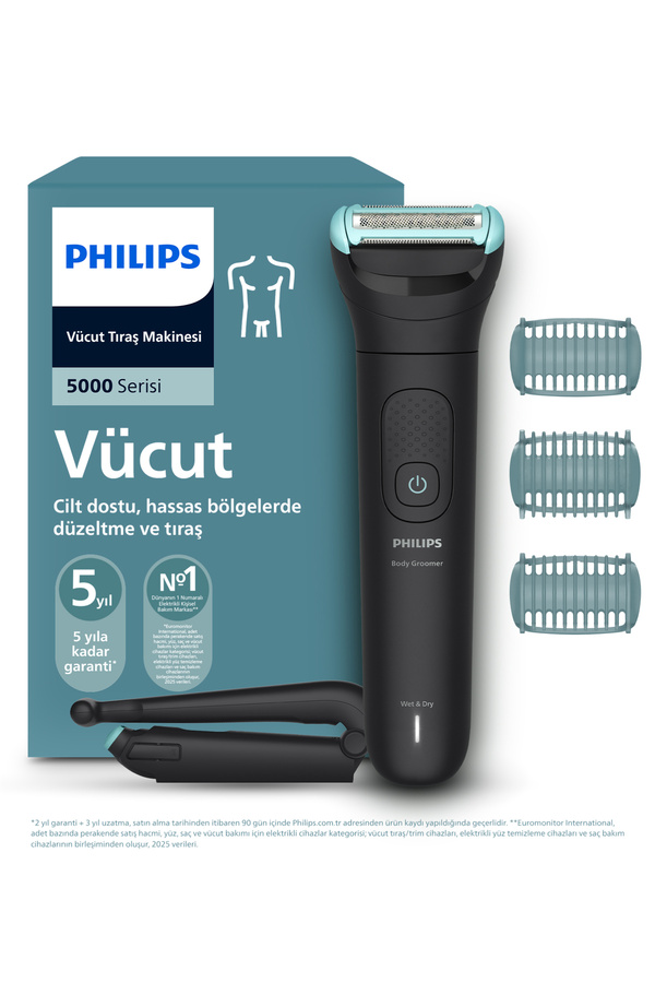 Philips 5000 Vücut Tıraş Makinesi 3'lü Cilt Koruma Sistemi Islak&Kuru Sırt Başlığı BG5475/15