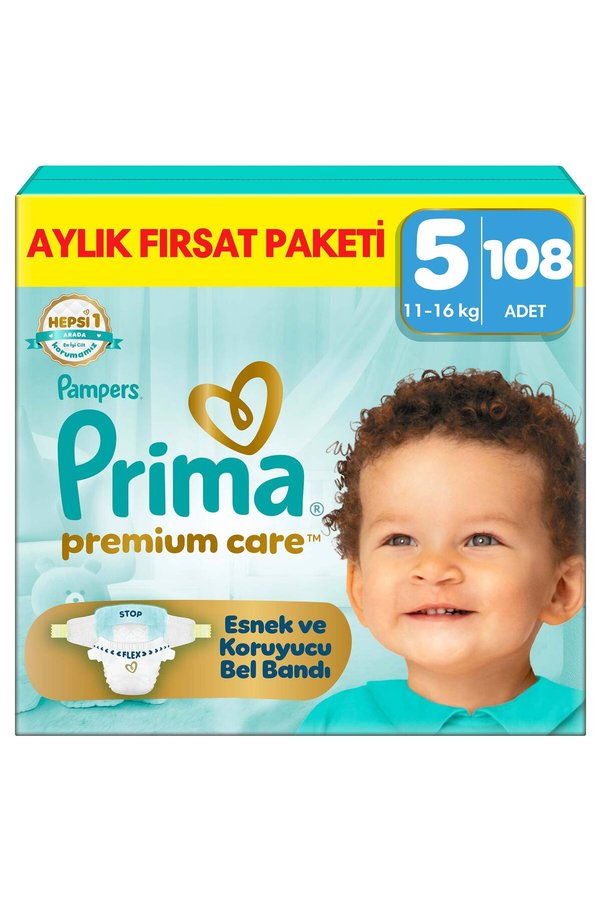 Prima Premium Care Aylık Fırsat Paketi 5 Numara 108 Adet Bebek Bezi