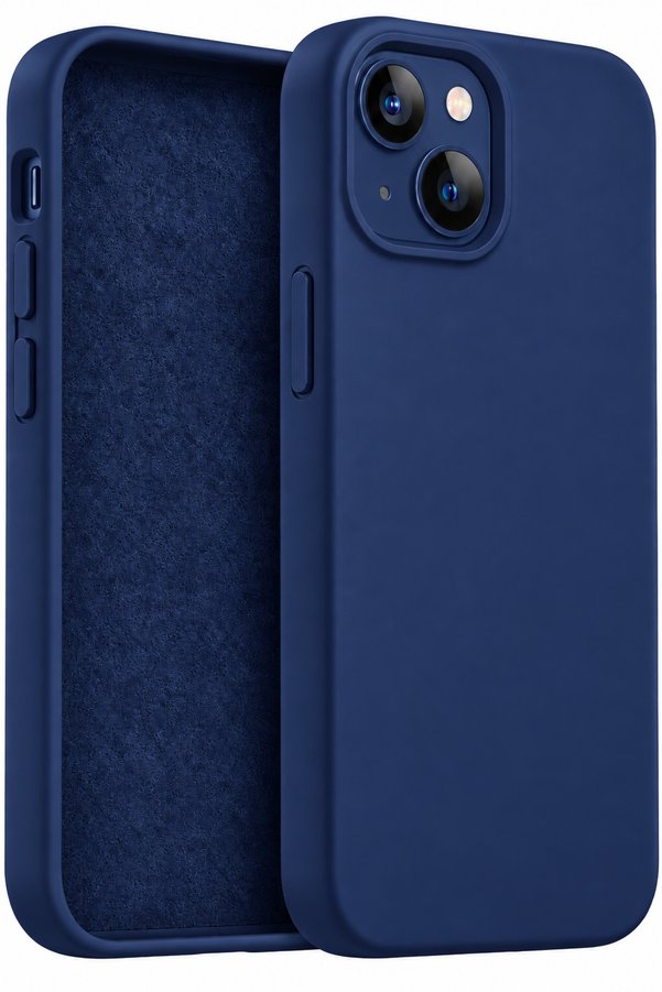 Fibaks iPhone 13/14/15 Kılıf Soft Touch İçi Kadife Yumuşak Silikon Lacivert Lansman Kamera Korumalı