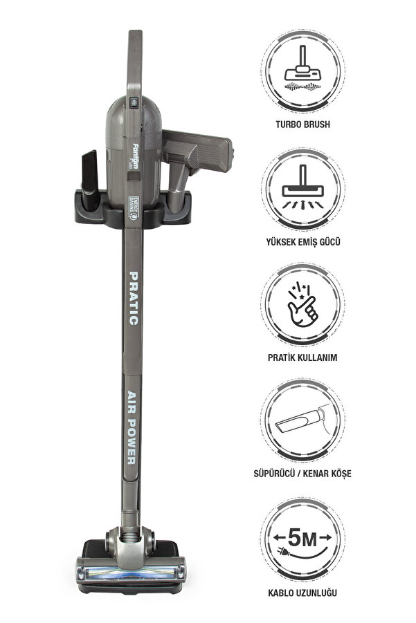 Fantom Pratıc Aır Power P 1250 Antrasit Torbasız Dönebilen Turbo Başlıklı Dikey Süpürge