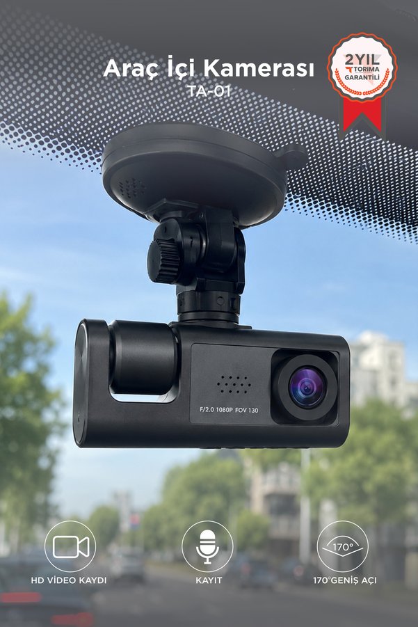 Torima Araç İçi Kamera Gece Görüşlü LCD Ekranlı 1080P 3 Kameralı Araç Kamerası TA01 Siyah