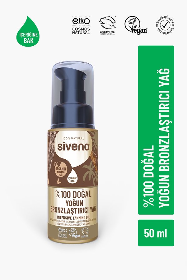 Siveno %100 Doğal Bronzlaştırıcı Yağ Organik Avokado Yağı Nemlendirici Yoğun Bronzlaştırıcı 50 ml