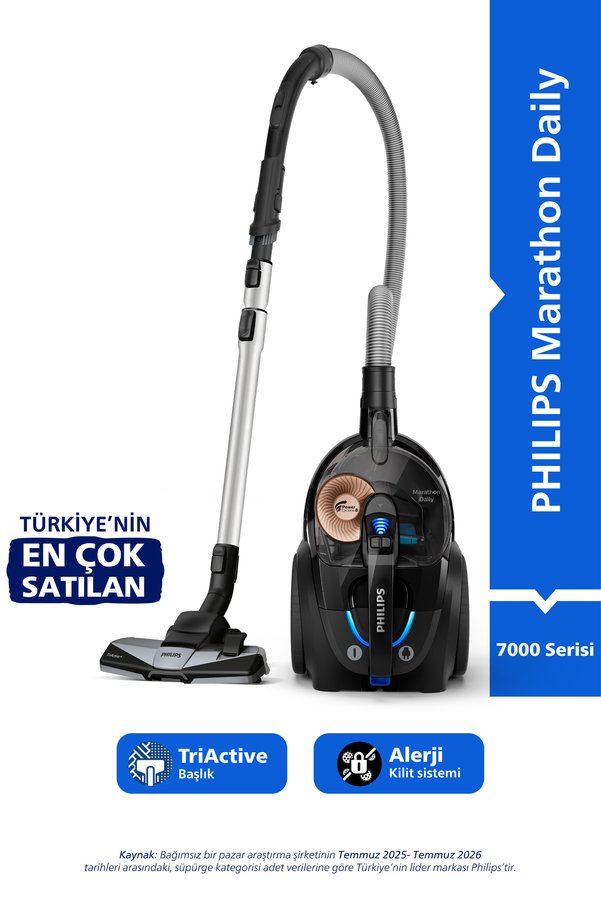 Philips Marathon Daily Torbasiz Elektrikli Süpürge 750W PowerCyclone 8 Alerji Kilit Sistemi XB7150/07