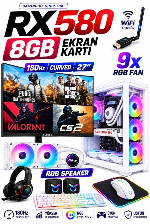 Dmc N153 I7 2600 16GB RAM 512GB SSD 8GB RX580 27''180hz Curved Sıvı Soğutmalı Oyuncu Masaüstü Bilgisayar