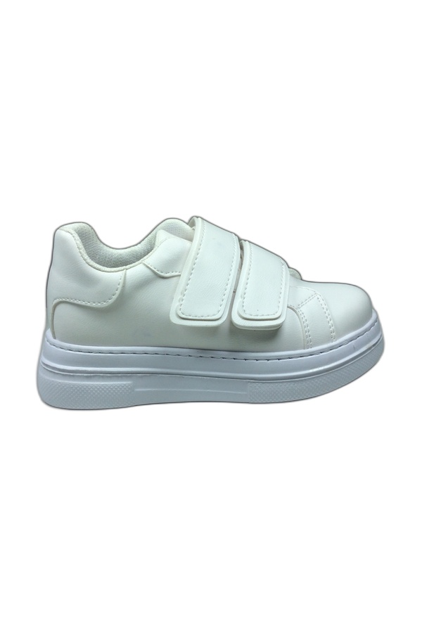 1087 Kız Çocuk Beyaz Cırtlı Sneaker Spor Ayakkabı