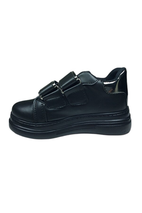 1087 Kız Çocuk Si̇yah-Plati̇n Cırtlı Sneaker Spor Ayakkabı