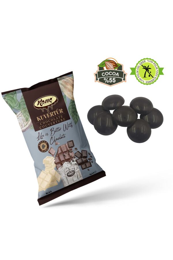 Konç Chocolate Kuvertür Pul Para Çikolata Bitter Kuvertür %55 2 5 Kg