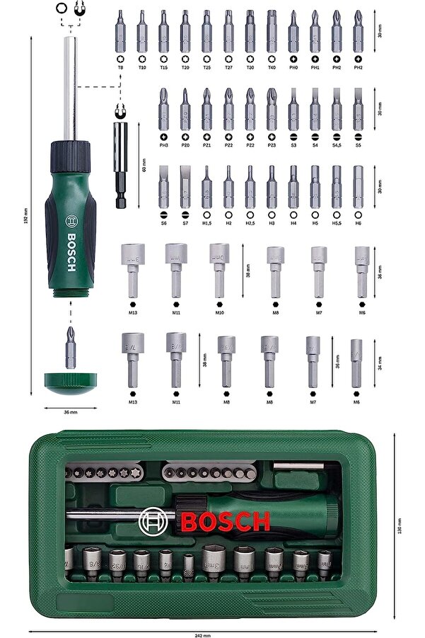Bosch Tornavida Seti Cırcırlı Cırcır Fonksiyonlu Uc Seti Vidalama Lokma Ucu Seti Vidalama Tornavida