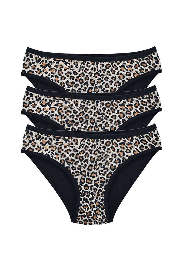 Trend 3 Adet Leopar Desenli Likralı Yumuşak Dokulu Kadın Slip Külot
