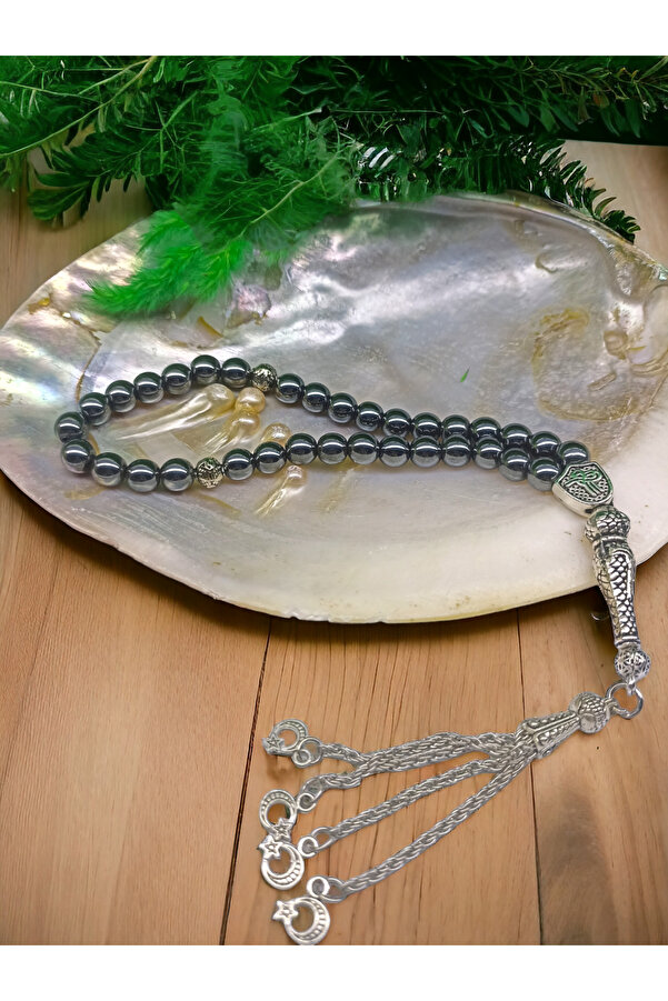 Doğal Taş Cenneti̇ Doğal Taş Hemati̇t  Tesbi̇h(Gümüş Kaplama)(Serti̇fi̇kalı Özel Kutusunda)