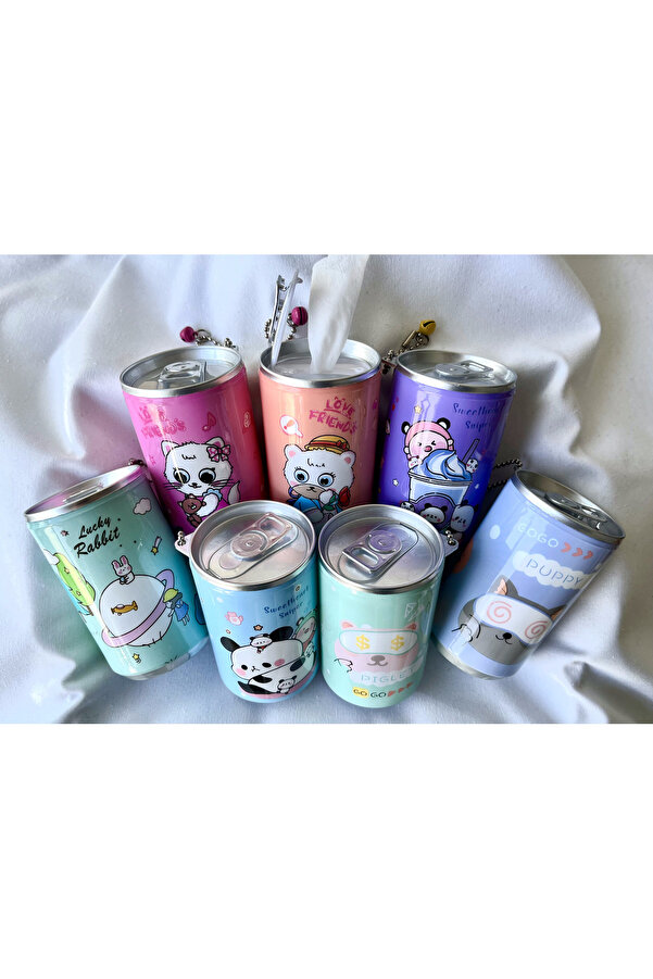 Zift Store Sevimli Kutu Kola Görünümlü Islak Mendil Anahtarlık Çanta Süsü Makyaj Temizleme Çocuk Okul Mendili