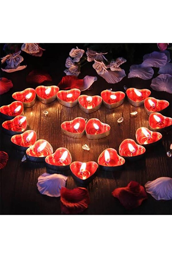 YAKUT 48 Adet Kırmızı Kalpli Kokulu Tealight Mum Sevgiliye Hediye Mum Evlilik Teklifi Yıldönümü Özel Gün