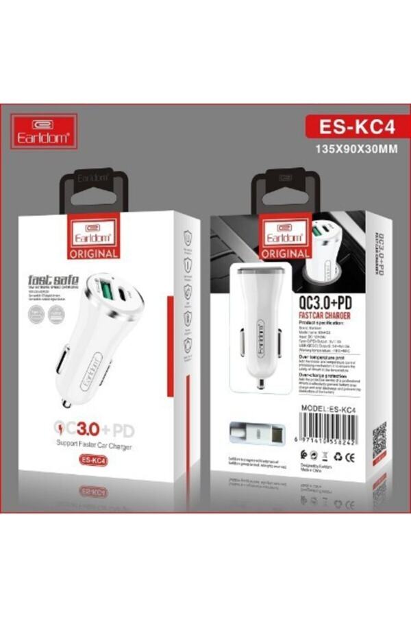 Junglee Araç Çakmaklık Şarj Başlığı 2 Usb 12-24V 18W Qc3.0+Pd Hızlı Şarj Aleti̇ Type-C Ios Kablo