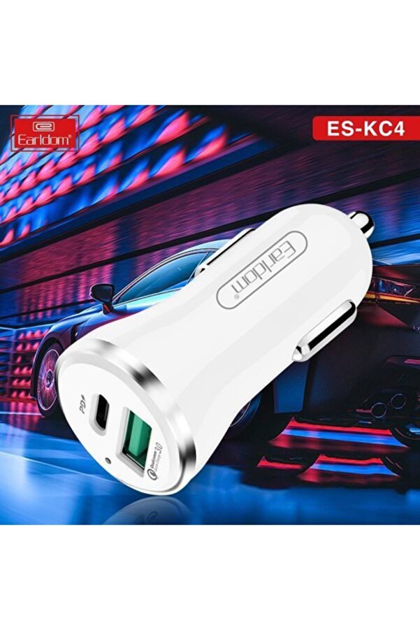 Junglee Araç Çakmaklık Şarj Başlığı 2 Usb 12-24V 18W Qc3.0+Pd Hızlı Şarj Aleti̇ Type-C Ios Kablo