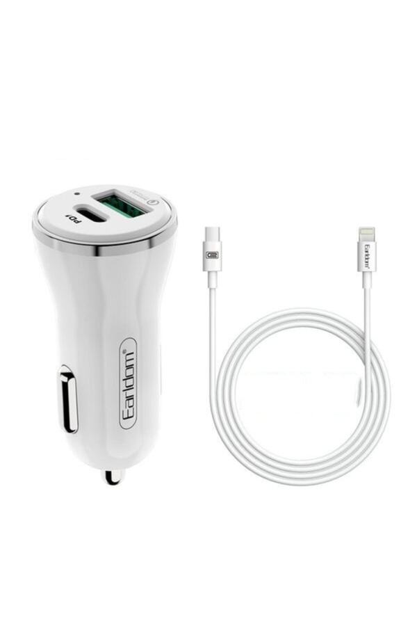Junglee Araç Çakmaklık Şarj Başlığı 2 Usb 12-24V 18W Qc3.0+Pd Hızlı Şarj Aleti̇ Type-C Ios Kablo