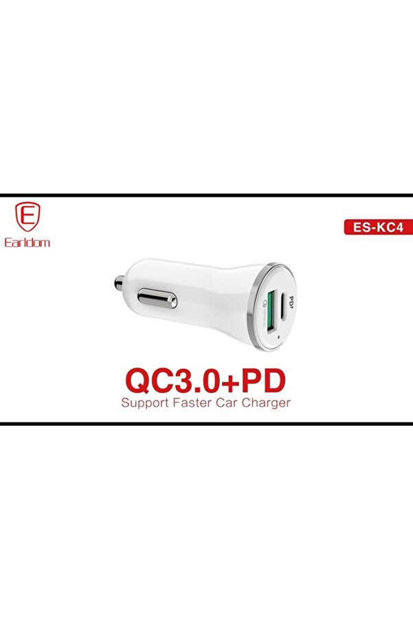 Junglee Araç Çakmaklık Şarj Başlığı 2 Usb 12-24V 18W Qc3.0+Pd Hızlı Şarj Aleti̇ Type-C Ios Kablo