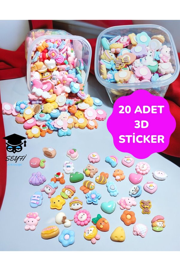 SEYFİKİRTASİYE 20 Adet 3D Sticker Kabartmalı Yapışkanlı Sticker Figürleri