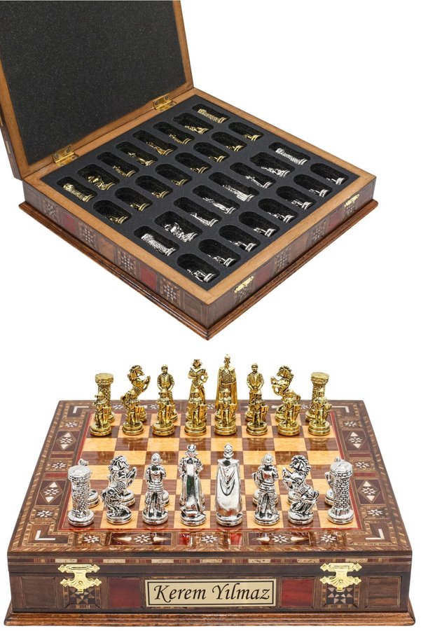 Cooper Chess Premium 30cm Masif Ahşap Kutulu Metal Satranç Takımı Orta Çağ İngiliz Kraliyet Ordu Şövalyeleri