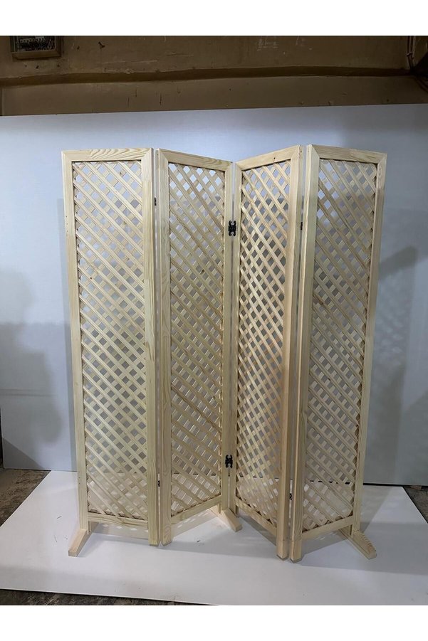 Yc Dekor Ahşap paravan Ahşap Separatör 4 Kanatlı 155x170 Çerçeveli ve Ayaklı