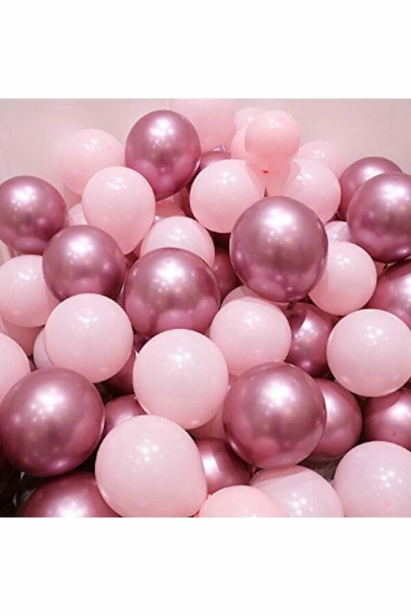 BalonEvi Krom Pembe Ve Makaron Pembe Renk 15 Li Balon