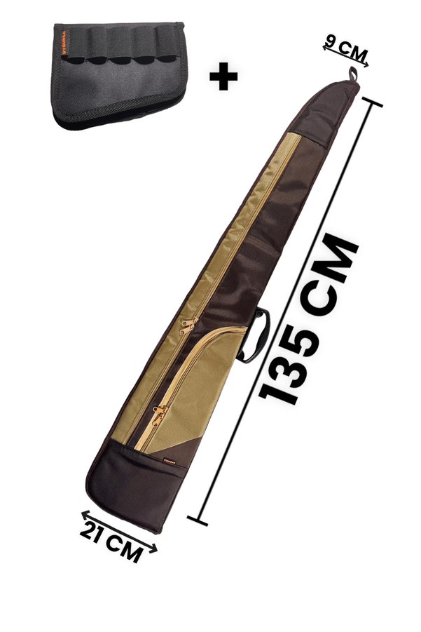 UYĞURCA Kahverengi Lüks Tüfek Kılıfı + Dipçik Fişekliği - 135 cm - Su Geçirmez
