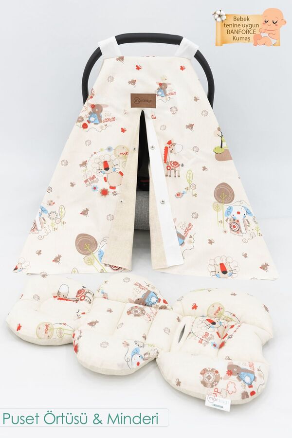 mordesign Bebek Ortopedik Puset Minder / Örtü 2'li Avantajlı Puset Set Askı Stil Animal Serisi