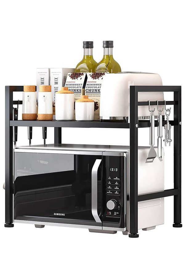 decorelax Ev Düzeni Uzmanı Siyah Mikrodalga Fırın Ve Mutfak Rafı – Tezgahüstü Modern Organizer 59cm Genişlik