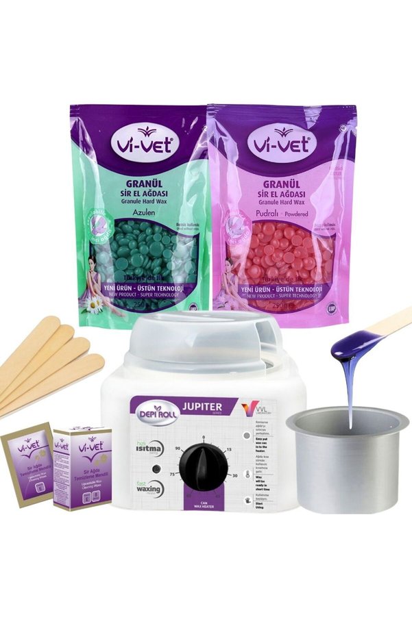 Vi-vet 2 Paket Vivet Boncuk Ağda+1 Adet 2 YIL Garantili Makine+Yedek TAS+Spatula+Mendil