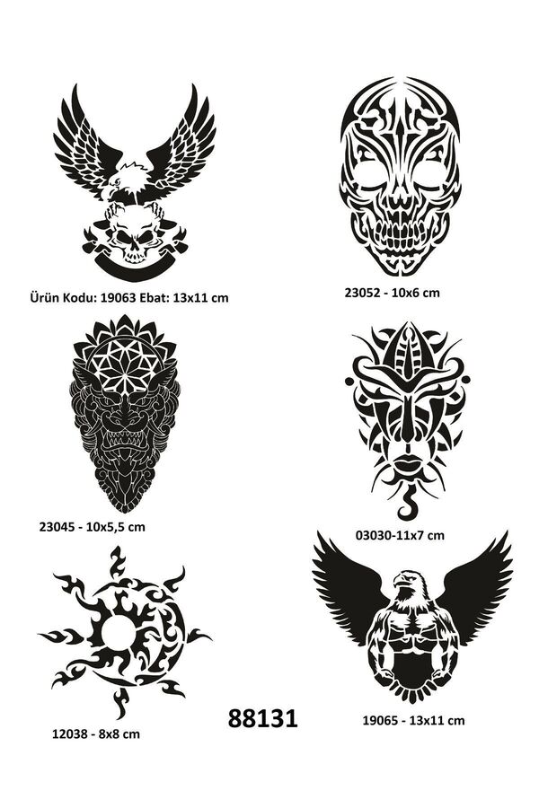 Ai̇rbrush Tattoo Güçlü Erkek Sembolleri̇ 6 Adet Geçi̇ci̇ Dövme Kalıbı Spreysi̇z Sadece Şablon