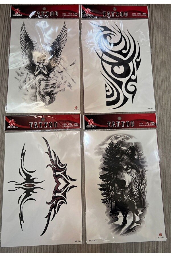Ai̇rbrush Tattoo Büyük Boy Yapıştırma Dövme Geçi̇ci̇ Dövme Seti̇ 4 Adet Bi̇rden Model 23