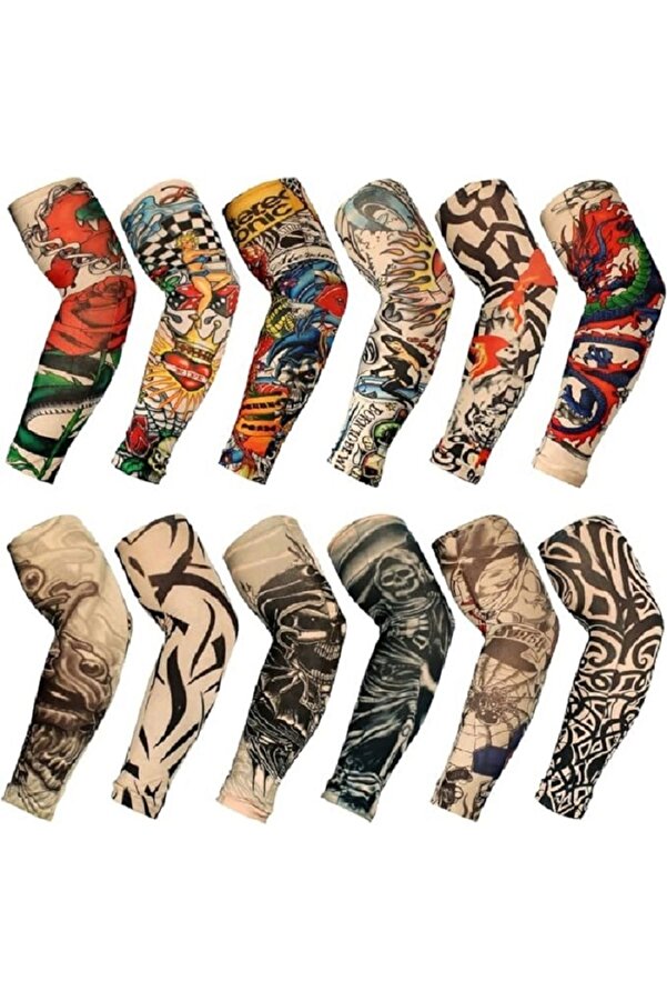 Ai̇rbrush Tattoo Gi̇yi̇lebi̇li̇r Dövme 6 Çi̇ft 12 Adet Karma Kol Çorap Dövmesi̇ Seti̇ Sleeve Tattoo
