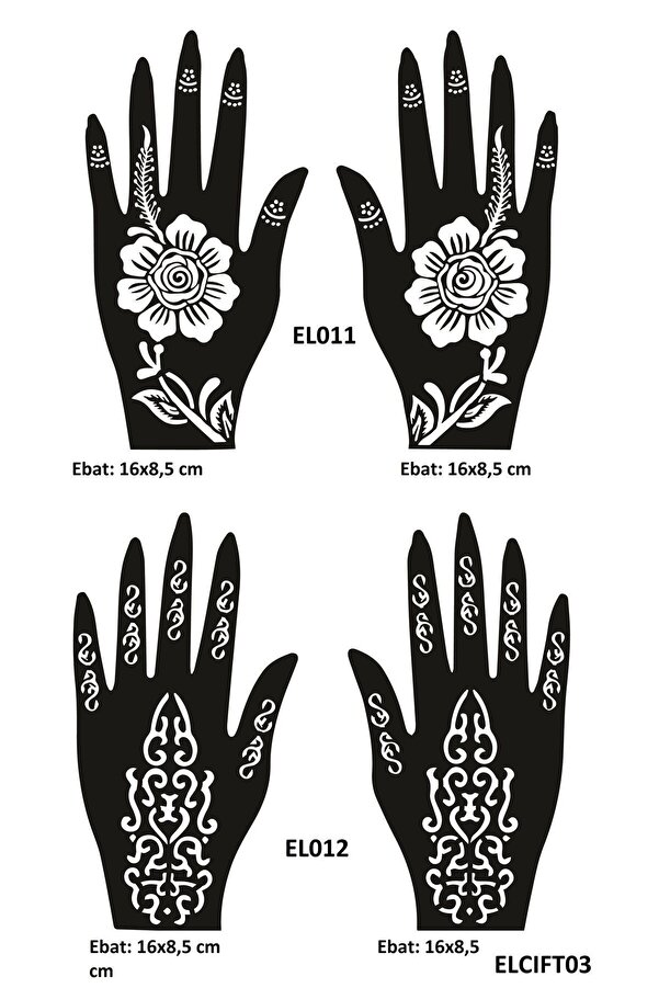 Ai̇rbrush Tattoo Karanfi̇l Desenler 4 Adet 2 Çi̇ft El Kına Kına Kalıpları Sadece Kalıp Seti̇
