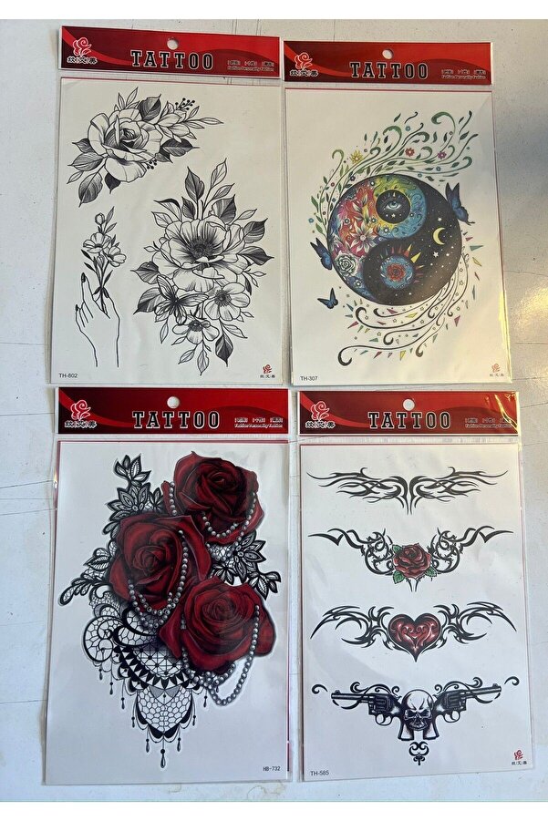 Ai̇rbrush Tattoo Büyük Boy Yapıştırma Dövme Geçi̇ci̇ Dövme Seti̇ 4 Adet Bi̇rden Model 7