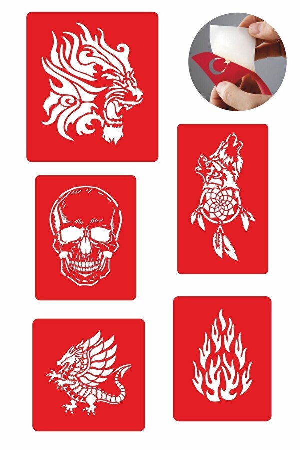 Ai̇rbrush Tattoo Ateş Saçan Modeller 5 Adet Geçi̇ci̇ Dövme Kına Şablonu
