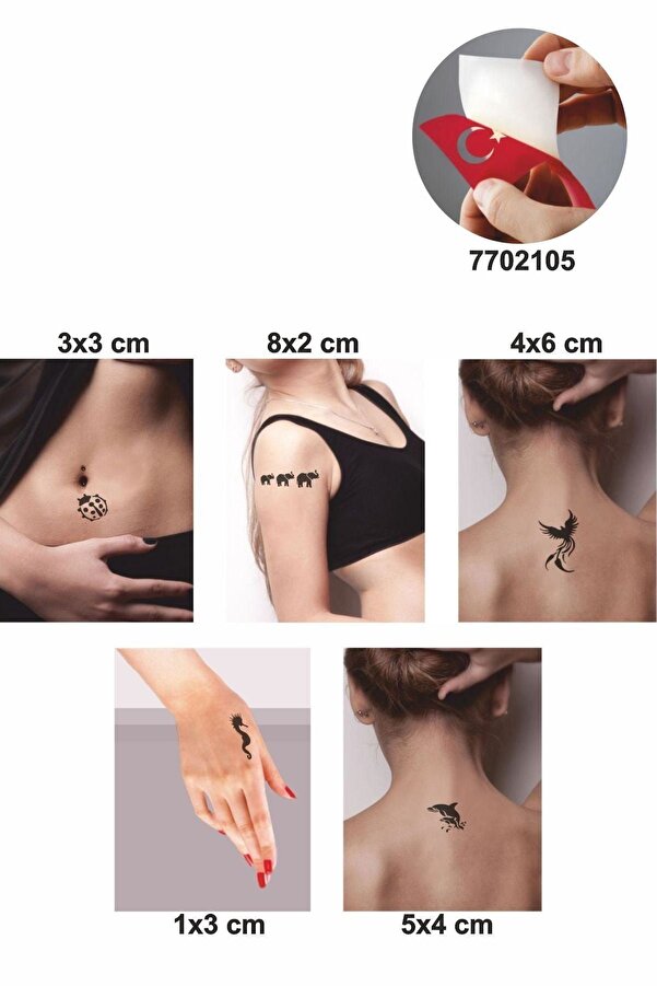 Ai̇rbrush Tattoo Deni̇zler Aşkına 5 Adet Geçi̇ci̇ Dövme Kına Şablonu