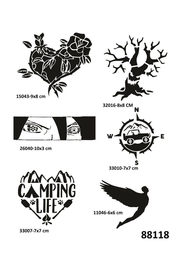 Ai̇rbrush Tattoo Kamp Ve Doğa 6 Adet Geçi̇ci̇ Dövme Şablonu Spreysi̇z Sadece Stenci̇l