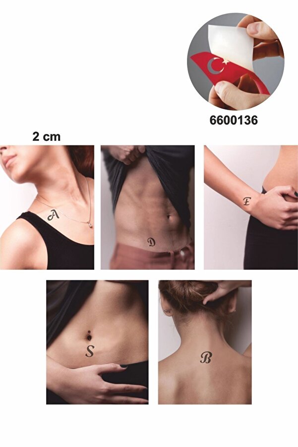 Ai̇rbrush Tattoo Büyük Boy El Yazısı Harf 5 Adet Geçi̇ci̇ Dövme Kına Şablonu