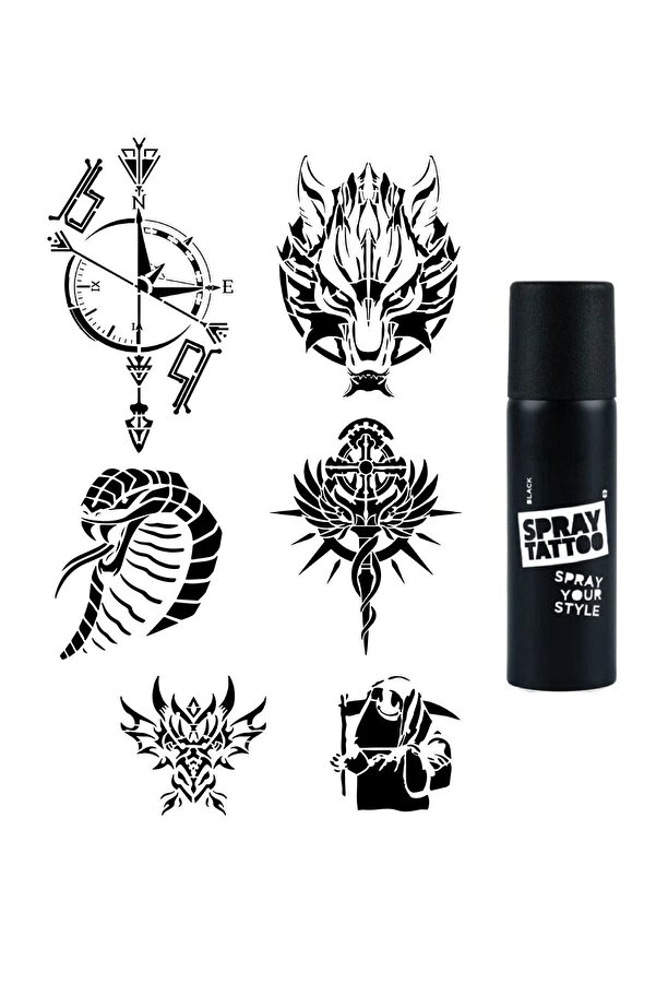 Ai̇rbrush Tattoo Pusula Kobra Modelleri̇ Spray Tattoo Geçi̇ci̇ Dövme Seti̇ Dark Si̇yah Sprey