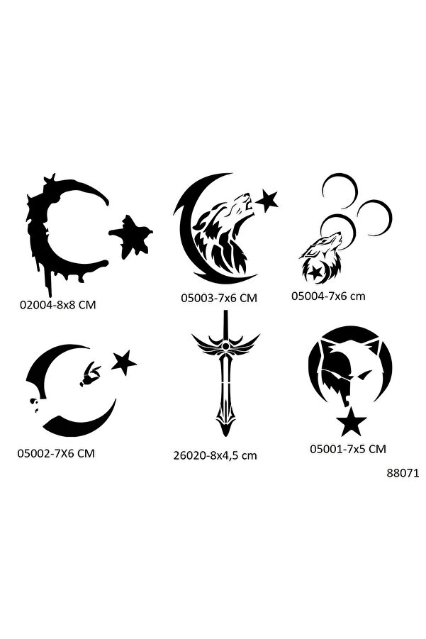 Ai̇rbrush Tattoo Türkçü Mi̇lli̇yetçi̇ Desenler 6 Adet Geçi̇ci̇ Dövme Şablonu Sadece Desen