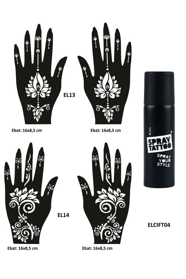 Ai̇rbrush Tattoo Lotus Desenler El Üstü Geçi̇ci̇ Dövme Seti̇ Dark Si̇yah Sprey Ve 4 Adet El Kalıbı