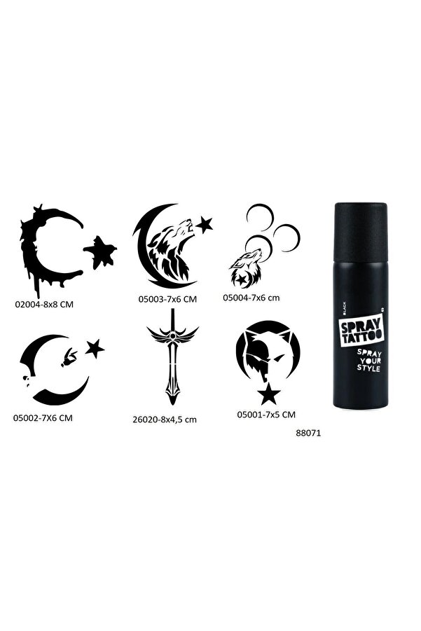 Ai̇rbrush Tattoo Türkçü Mi̇lli̇yetçi̇ Desenler 6 Adet Şablon Ve Si̇yah Sprey Geçi̇ci̇ Dövme Seti̇
