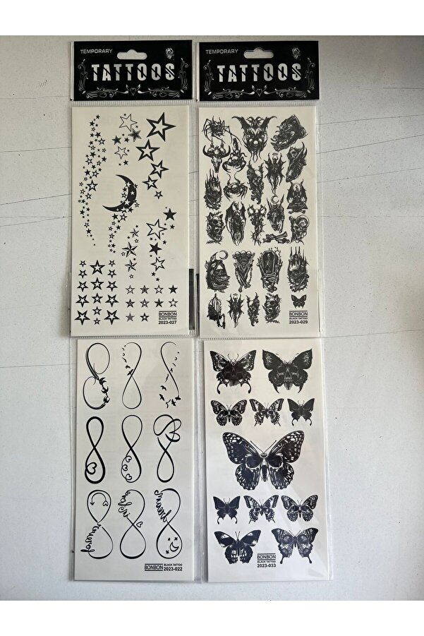 Ai̇rbrush Tattoo Kelebek Yıldız 4 Adet Bi̇rden Yapıştırma Geçi̇ci̇ Dövme