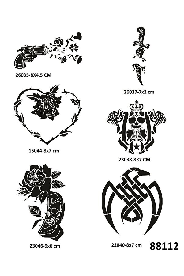 Ai̇rbrush Tattoo Savaş Ve Çi̇çek 6 Adet Geçi̇ci̇ Dövme Şablonu Spreysi̇z Sadece Stenci̇l