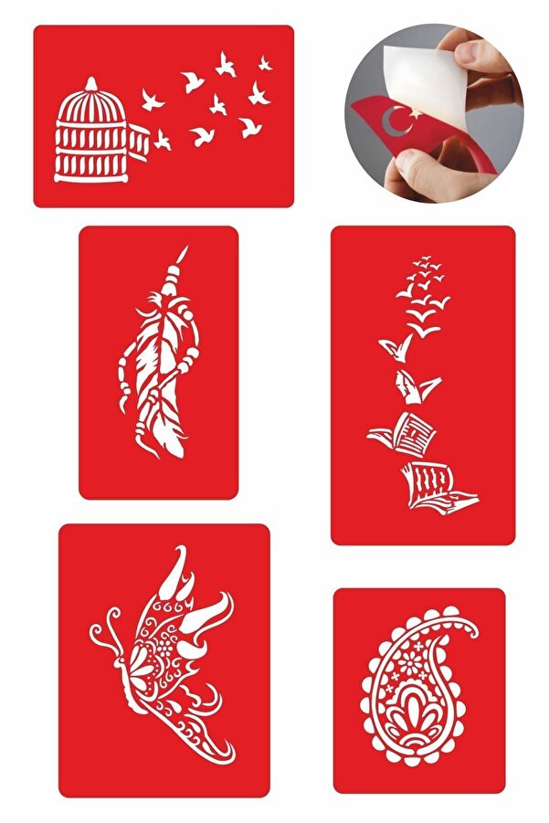 Ai̇rbrush Tattoo Bi̇r Çi̇çek Bi̇r Kelebek 5 Adet Geçi̇ci̇ Dövme Kına Şablonu